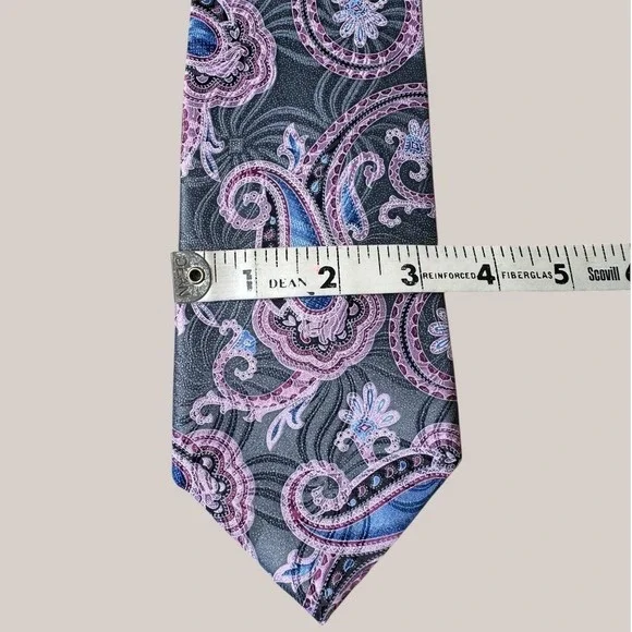 Ermenegildo Zegna Necktie 100% Italian Silk Paisley Blue Pink Grey 3.25"x61.5" - Picture 6 of 7